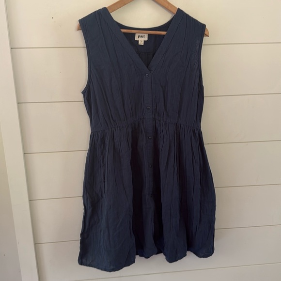 Pact Dresses & Skirts - Pact Dress Womens sz M Blue Sleeveless Button Front Mini Organic Cotton Gauze